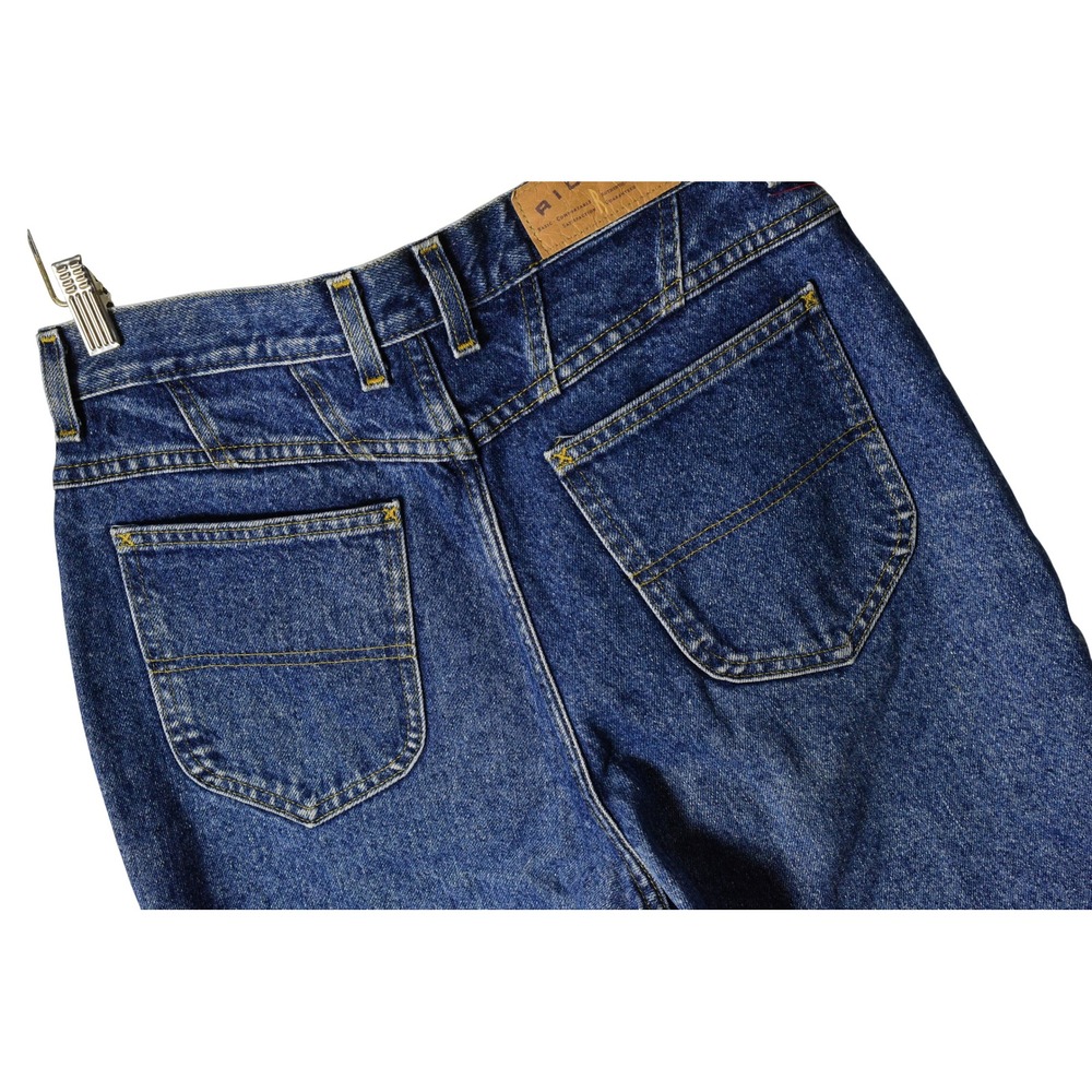 90s Vintage Dark Stone Wash Tapered Jeans Women 12 Blue High Rise Riders - Picture 5 of 8